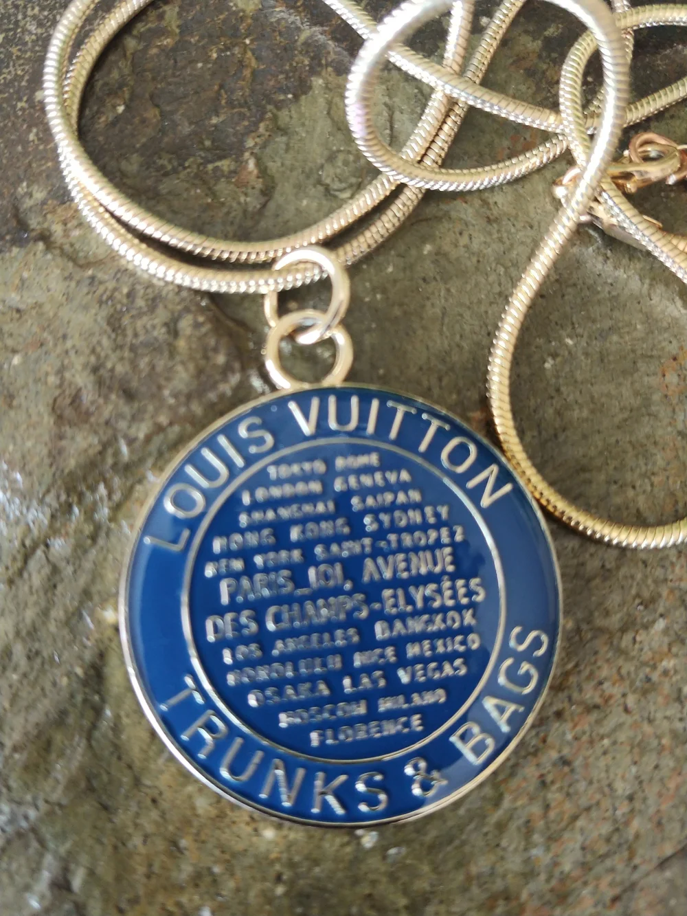 Louis Vuitton Blue and Gold Trunks & Bags Round Pendant Necklace